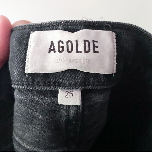 Agolde Nico High Rise Distressed Skinny Jeans In Black Cassette Size 25 - Picture 10 of 12
